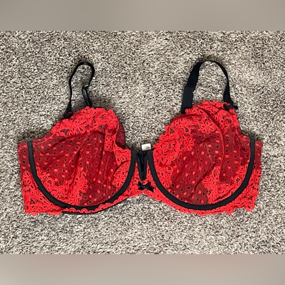 Unlined Balconette Red Lace Bra